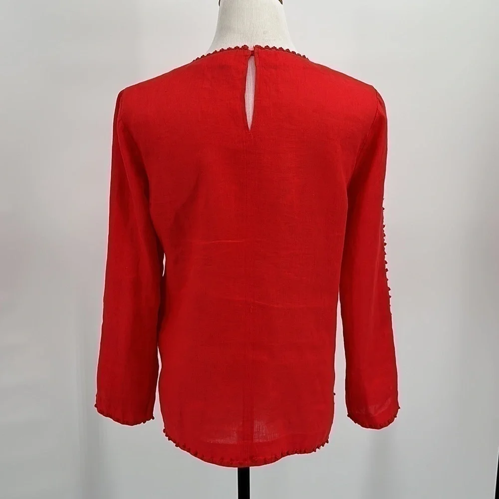 J. Crew Red Embroidered Linen Top Size 6